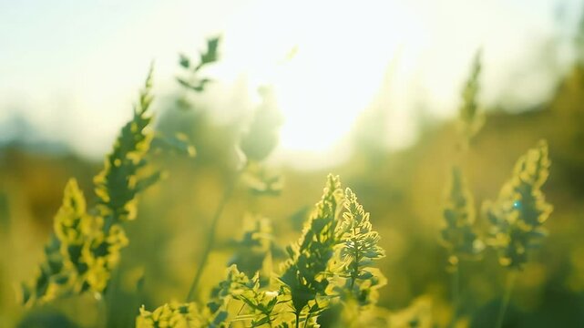 tranquil full HD slow motion shot capturing gentle movement green bs swaying summer breeze softly blurred natural backdrop