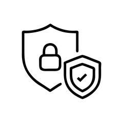 Security Shield Vector Line Icon Set. Security shield outline symbols with check mark and padlock. Editable Stroke. Pixel Perfect. Safety Vector Line Icon Set. Security and Protection Editable Stroke
