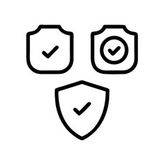 Security Shield Vector Line Icon Set. Security shield outline symbols with check mark and padlock. Editable Stroke. Pixel Perfect. Safety Vector Line Icon Set. Security and Protection Editable Stroke
