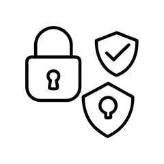 Security Shield Vector Line Icon Set. Security shield outline symbols with check mark and padlock. Editable Stroke. Pixel Perfect. Safety Vector Line Icon Set. Security and Protection Editable Stroke
