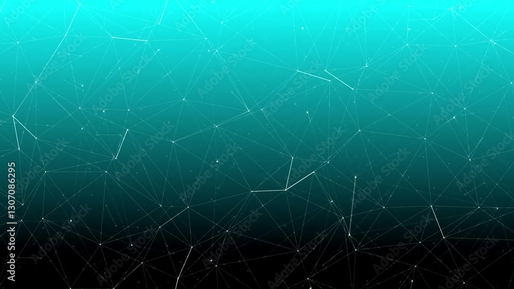 Poster Vibrant blue sparkling abstract connection web network animation, data visualization, floating plexus geometric lines
