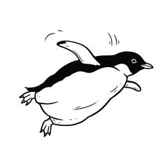 Funny Penguin Trying to Fly - Black and White Vector Cartoon