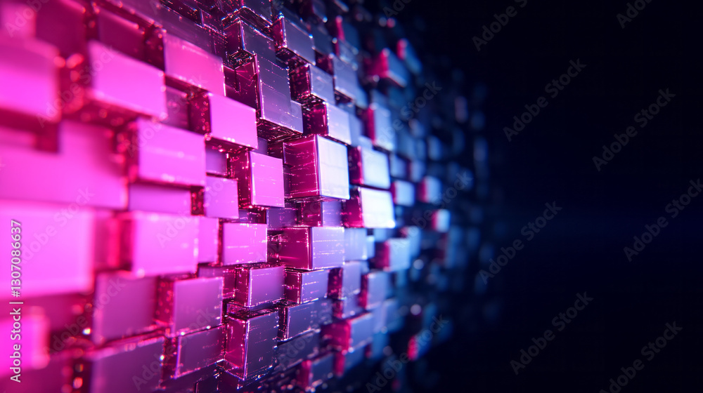 Poster bold, modern composition of abstract technological elements--transparent screens, glowing data