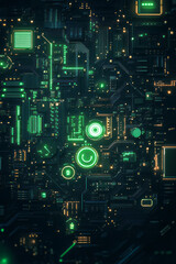 Fototapeta premium Futuristic digital collage of sleek smart devices and interconnected circuits glowing in neon blues