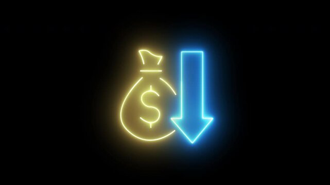 Business efficiency concept, how much a company or organization can produce as it relates to time, cost and quality. Glowing neon line of cost reduction icon isolated on transparent background.