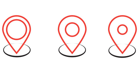 set of icons Location Pin, Map Pin, Place, Location, Address, location icon. Vector map pin, red pin on white background.