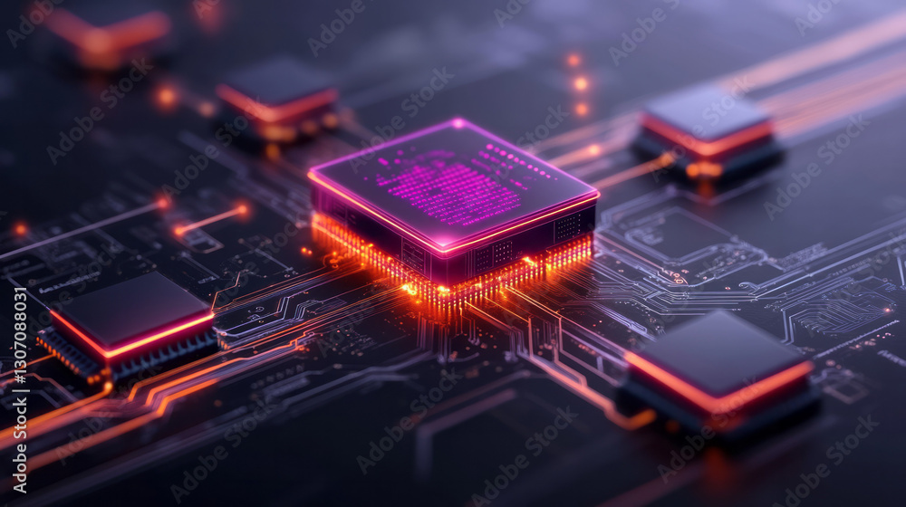 Poster a sleek digital schematic showcasing blockchain integration, with crisp lines and glowing block