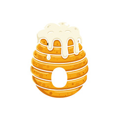 Cartoon-Style Honeycomb with Dripping Honey on White Background