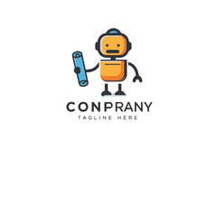 Fototapeta premium Robotic Mascot Holding Blueprint Design with Yellow and Black Color Scheme