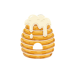 Illustration of a Honeycomb Hive Dripping with Golden Honey on White