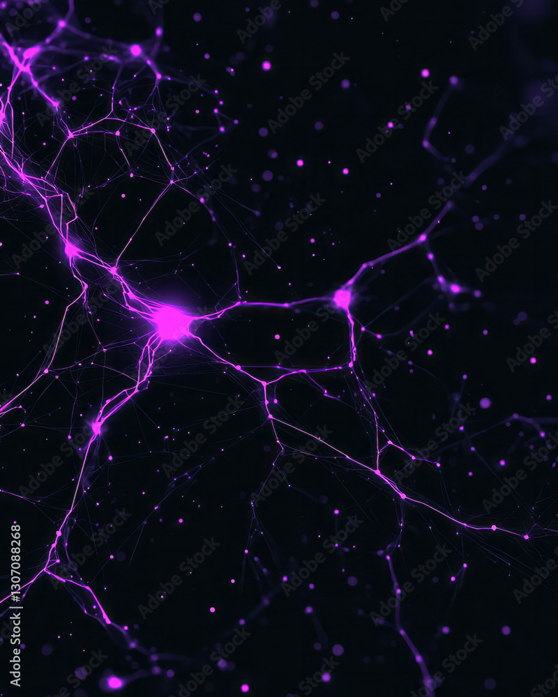Poster poetic arrangement of interconnected nodes and flowing digital lines, each node representing an iot