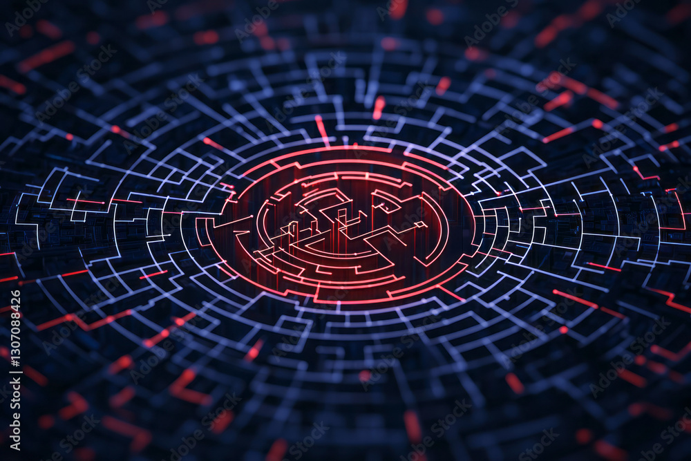 Poster a conceptual artwork showcasing cybersecurity measures as a labyrinth of digital encryption keys