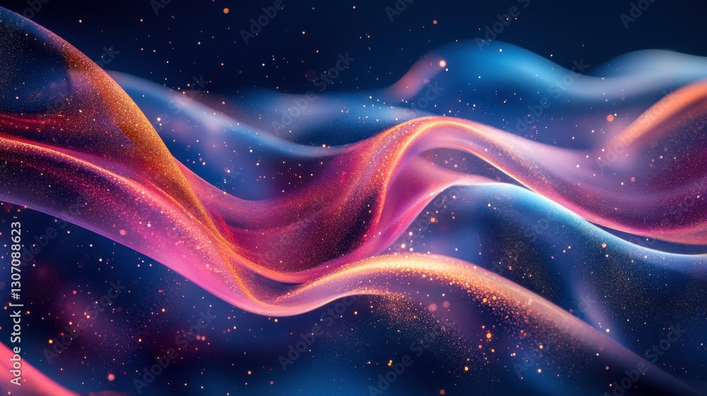 Aufkleber a vibrant abstract image featuring flowing waves of pink and blue, illuminated by sparkling particle