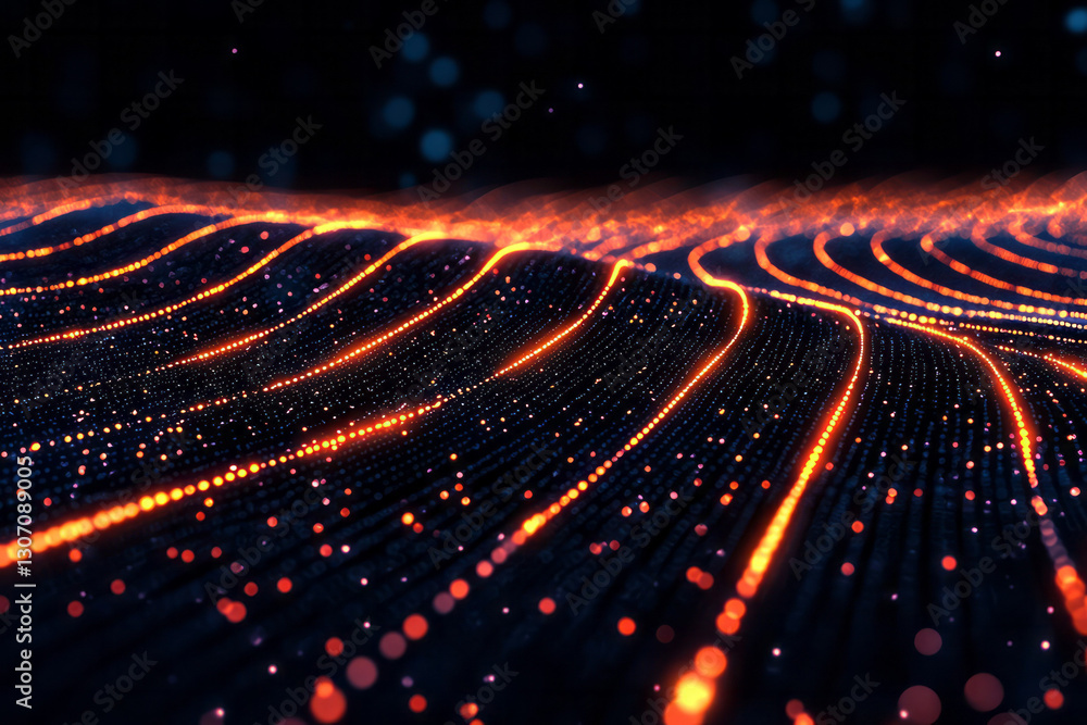 Poster A sleek, futuristic visualization of machine learning algorithms depicted as a radiant grid of