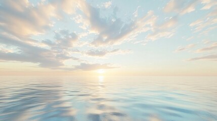 Fototapeta premium Calm ocean reflecting the sunset beneath a partly cloudy sky at dusk