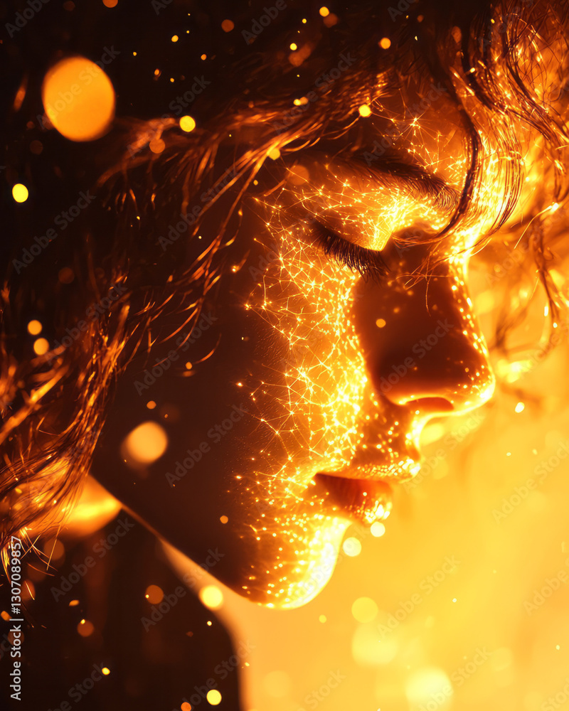 Aufkleber minimalist editorial portrait of an individual bathed in luminous light, accented by intricate