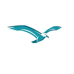 Stylized Illustration of a Soaring Seagull Over a Minimalistic Background