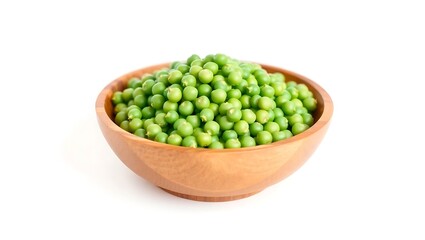 Wooden Bowl Filled with Peas on a White Background