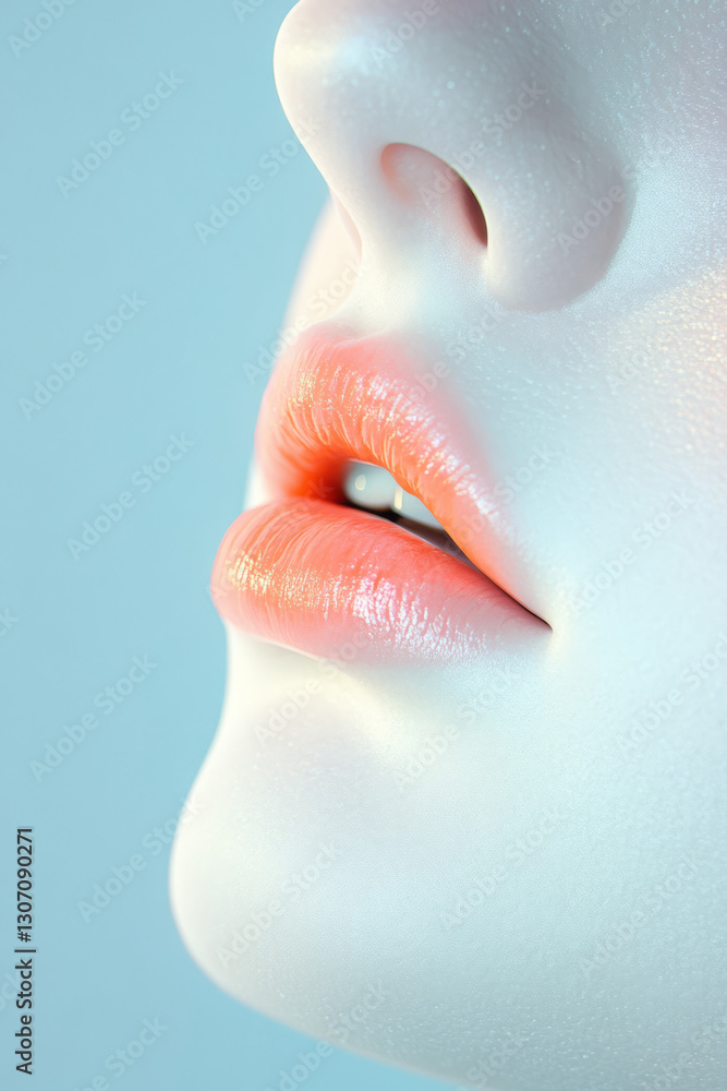 Aufkleber hyperreal close-up of a poised face with exquisite detail and a subtle inner glow, set against a