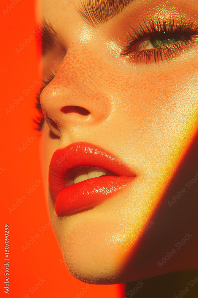 Aufkleber hyperreal close-up of a poised face with exquisite detail and a subtle inner glow, set against a