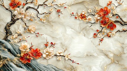 Elegant floral design on marble background.