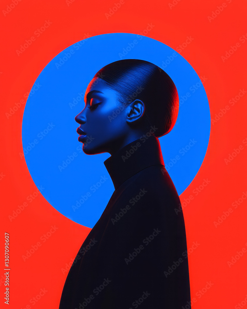 Poster minimalist editorial style featuring a shifting kaleidoscope of vibrant hues and geometric forms,
