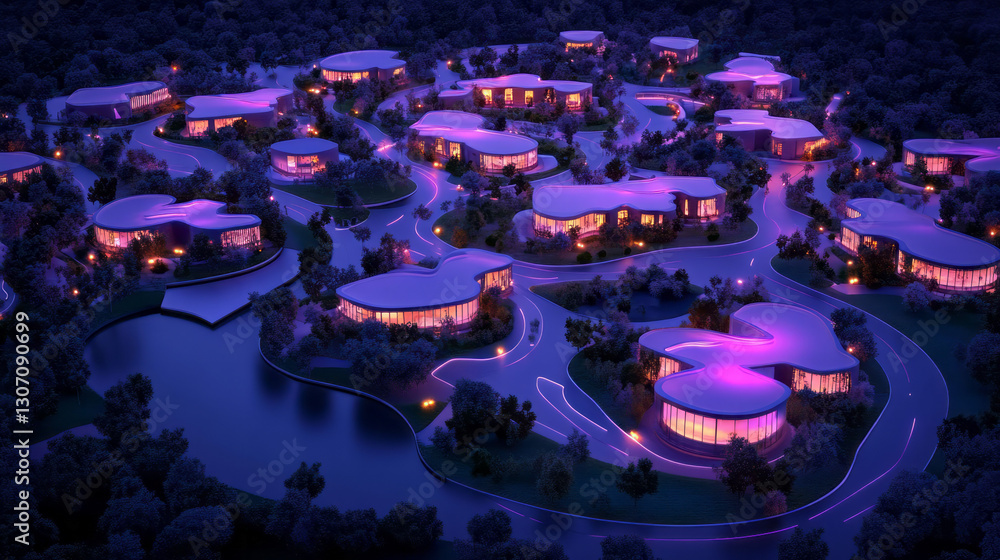Aufkleber A futuristic blueprint of interconnected innovation hubs and glowing virtual pathways, symbolizing