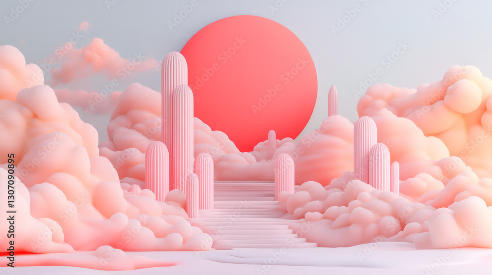 Aufkleber dreamlike scene where surreal landscapes morph into whimsical structures through swirling gradients