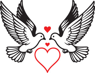 A Pair of Doves Flying with Love Silhouette Vector Illustration