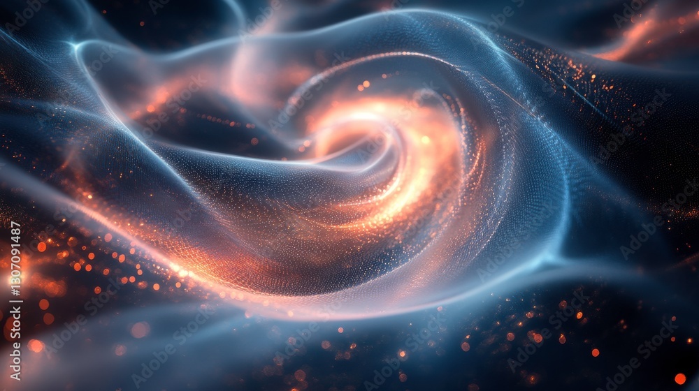 Poster a mesmerizing swirl of glowing particles and vibrant colors, creating an ethereal, cosmic effect tha