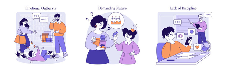 Permissive Parenting Style. Flat Vector Illustration