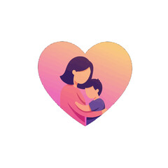 Illustration of a Mother Hugging Her Child Inside a Gradient Heart Shape