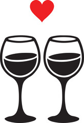 Two Wine Party Glasses Silhouette Vector Illustration