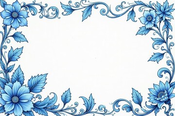 Delicate blue floral toile, scrolling vines, intricate details , background, vintage