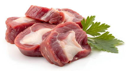 Raw chicken gizzards, isolated on a white background, highlighting their fresh texture and deep reddish-pink color.