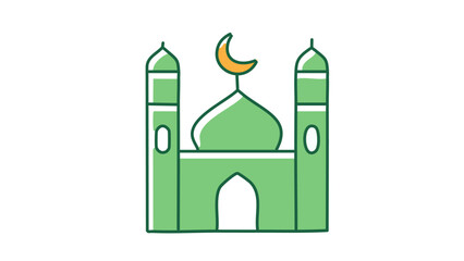 Obraz premium Simple green mosque icon with crescent moon and minaret, perfect for Islamic event logos