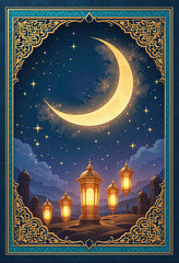 Eid Mubarak Greeting Card, Ramadan Kareem Greeting Card and Template, using generative ai