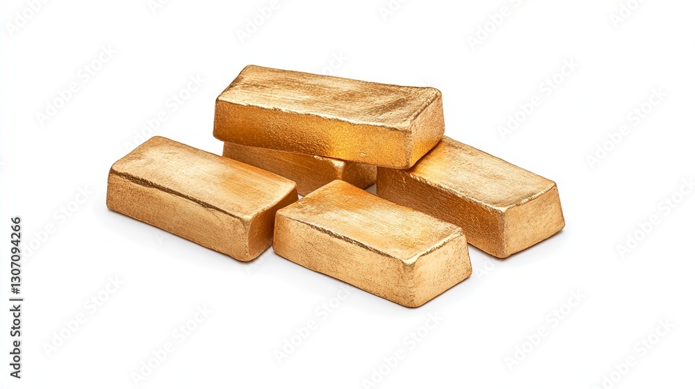 Poster four gold bars are stacked on a white background. the bars are rectangular and have a slightly rough