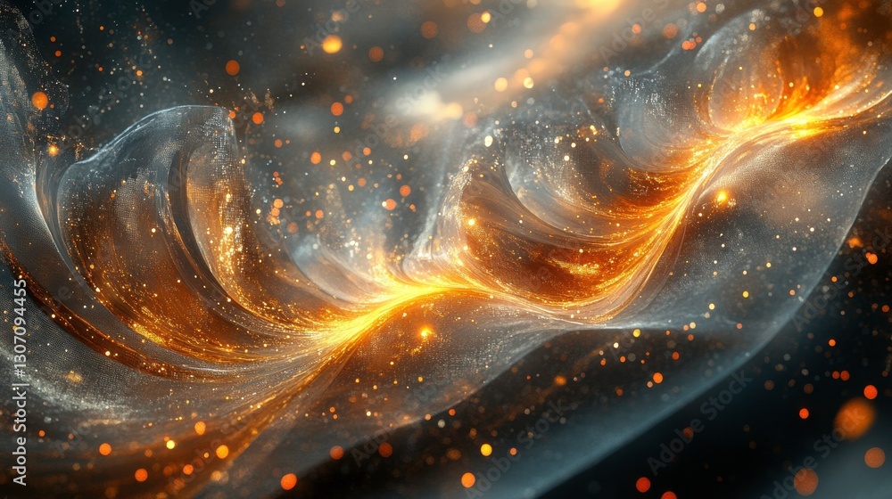 Poster a mesmerizing swirl of golden sparks and ethereal light, creating a dynamic and captivating abstract