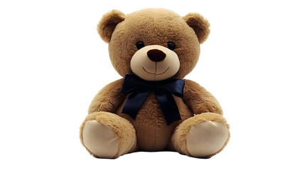 Obraz premium Teddy Bear Sits with Bow Tie, Isolated on White Background