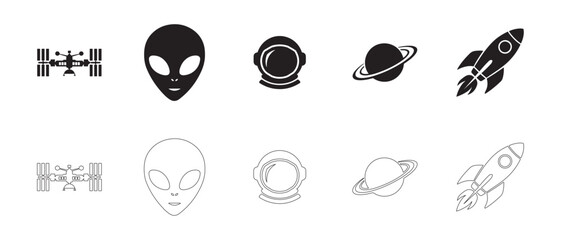 Naklejka premium Space and Futuristic Themes Icons set. Editable vector icon. Perfect for web and app interfaces, presentations, info graphics, etc. 