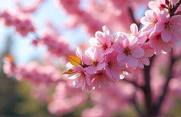 Obraz premium A Beautiful Cherry Tree With Vibrant Pink Blossoms Is A Stunning Sight On A Warm And Sunny Spring Day.