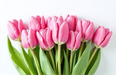 Fototapeta premium A Beautiful Arrangement Of Pink Tulips Against A Clean White Background, Ideal For Websites And Online Marketing Materials.