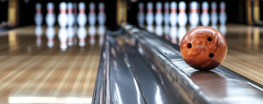 A bowling ball is ready for action at the bowling alley