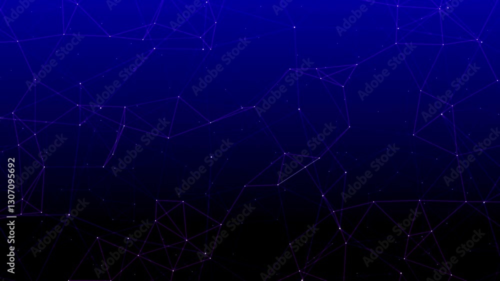 Poster Dark web flow plexus polygon geometric connection network floating data web animation background, vibrant blue and black gradient backdrop