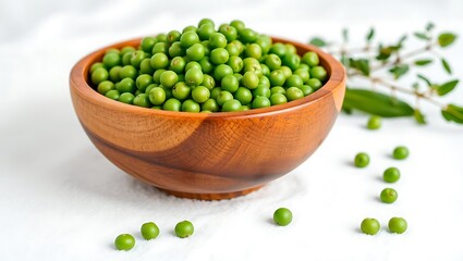 Wooden Bowl Filled with Peas on a White Background