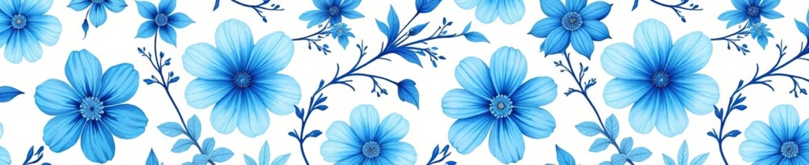 Obraz premium Hand-drawn blue floral pattern for wallpaper or wrapping paper, spring, garden