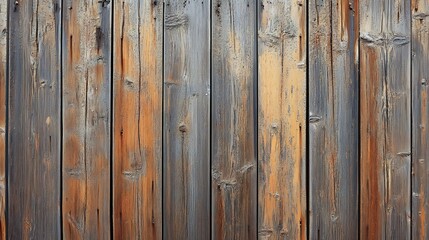 Fototapeta premium The close up shows a weathered wooden fence paneling surface