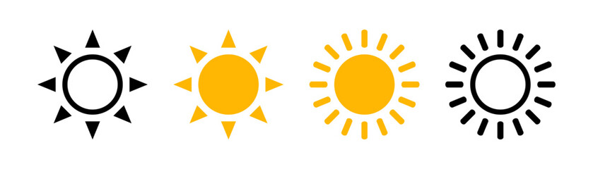 Sun icon. Sun vector icon. Yellow and black Sun rays vector icon. Sunshine. Sunrise