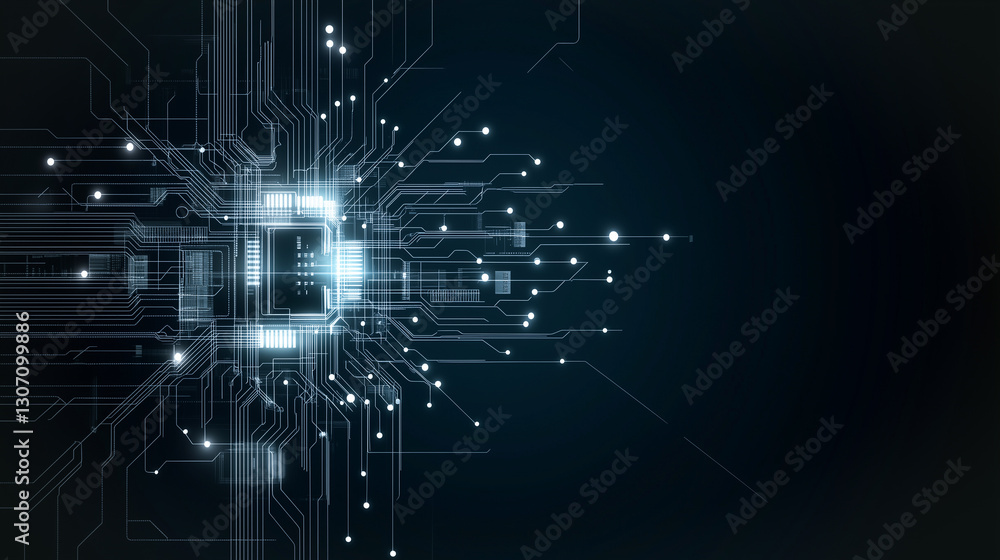 Poster cybernetic core: high-tech view of a central processing unit with intricate circuitry and data strea